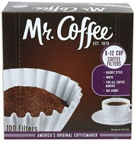 Mr. Coffee Basket Coffee Filters, 8-12 Cup, White Paper, 8-inch, 100-Count Boxes (Pack of 12)