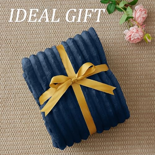 Image of BEDELITE Ribbed Twin Blanket for Couch & Bed, Navy, 60 inchx80 inch