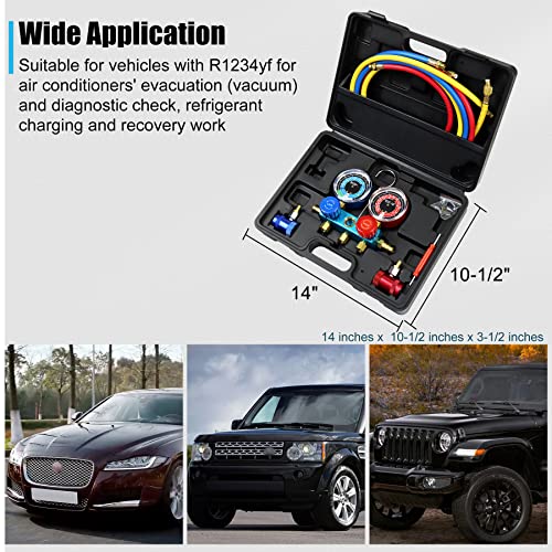 Adafirst Ac R1234Yf Manifold Gauge Set, 3 Way Car Air Conditioning 1234Yf Refrigerant Recharge Tool Kit, With Hoses Quick Coupler Case, For Auto Air Conditioner Freon Diagnostic Test And Charging #TOP6
