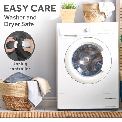 Sunbeam Royal Posh Velvet Heated Throw Electric Blanket, 50" x 60", 4 Heat Settings, 4-Hour Auto Shut-Off, Warming Throw for Couch, Fast Heating, Machine Washable, Warm and Cozy, Rain Storm Blue - Image 8