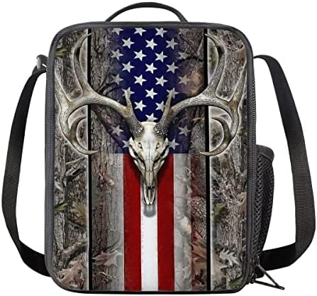 DISNIMO Lunch Bag for Primary Elementary Boys Girls Students Keep Food Fresh Cool Warm Cooler American Flag Wood Deer Skull Oak Camo Tote Children Kids Lunch Box Container Travel Hiking Bags