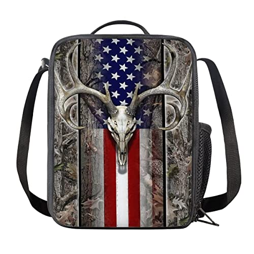 Disnimo Lunch Bag For Primary Elementary Boys Girls Students Keep Food Fresh Cool Warm Cooler American Flag Wood Deer Skull Oak Camo Tote Children Kids Lunch Box Container Travel Hiking Bags #TOP18