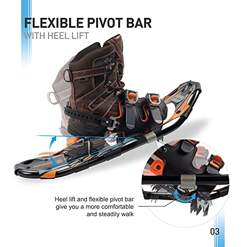 G2 21 Inches Light Weight Snowshoes For Women Men Youth, Set With Tote Bag, Special Eva Padded Ratchet Binding, Heel Lift, Orange #TOP2