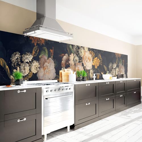 Arcondo Küchenrückwand Spritzschutz Selbstklebend mit Motiv Zartes Blumenmuster Folie Eco Matt 100 x 50 cm
