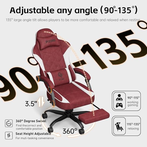 Submi Ergonomic Gaming Chairs for Adults with Retractable Footrest, Fabric Racing Gaming Chair, Height Adujustable Computer Chair Swivel PC Gamer Chairs with Lumbar Support, Gift, 150KG, Red - Image 6