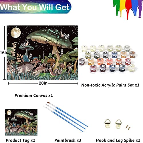 Ofrke Diy Paint By Number For Adults And Kids Beginner,Oil Painting Acrylic Paint Set,Moon Under The Stars Mushroom Snail For Kids Gift For Home Wall Decorations 16"X20" #TOP2
