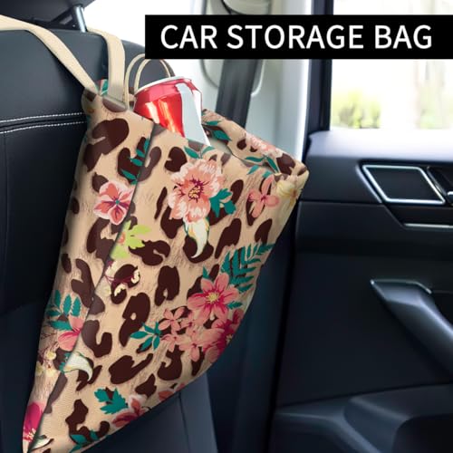 Image of Cute Car Trash Can, Hanging Car Organizer, Vintage Foral Leopard