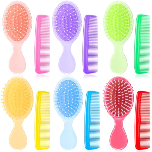 Epakh 12 Pack Wet Small Hair Brush Combs Set, 6 Detangler Mini Brush Detangling Travel Hair Brush 6 Plastic Fine Wide Combs for Women Men Kids Toddler Girls Baby(Stylish Colors)