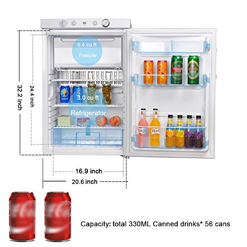 Smeta Propane Refrigerator With Freezer 3-Ways Camper Fridge Outdoor Refrigerator For Patio 12V/110V/Gas Lpg, No Noise, Fridge For Rv Garage, Single Door, 3.5 Cu.ft, White #TOP1