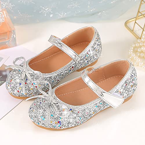 Girls Sparkly Mary Jane Shoes Bowknot Flat Kids Glitter Dress Up Princess Shoes Closed Toe Wedding Party Soft3