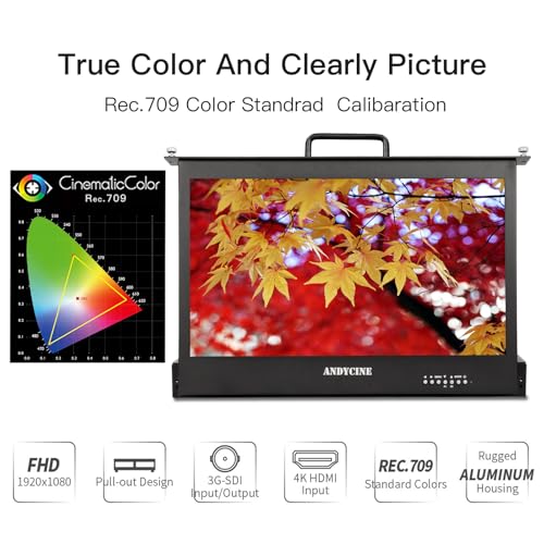 Image of ANDYCINE C173S4 17.3 Inch 1RU Pull Out Rack Mount Broadcast LCD Director 1920x1080 Resolution 4K HDMI 3G-SDI Input and Output Broadcast Production Monitor,Desktop Director's Monitor with YPbPr, Video