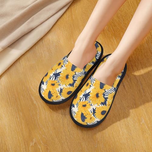 Blue Striped Sunflower Print House Slippers For Women And Men,Soft Slippers With Memory Foam,Non-Slip Indoor Home Shoes4