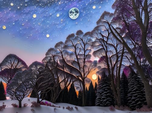 Toile murale fantastique pleine lune d'hiver 50x70cm sans cadre pour salon