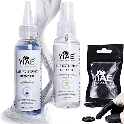 Tape in Extension Remover & Adhesive Residue Cleaner Pro Kit, YIAE Extra Strong Lemon Oil Wig Tape and Adhesive Remover, Wig Glue Remover Tape in Remover Gentle on Skin (100+100 ml)
