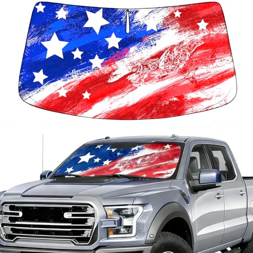 ZAZCQIL Windshield Sun Shade for Chevy Silverado/GMC Sierra 1500 2500 3500(SLT/AT4/Denali) 2026 2025-2019 Front Window Sun Visor Protector Flag Pattern Foldable Block UV Ray Windshield Sunshade
