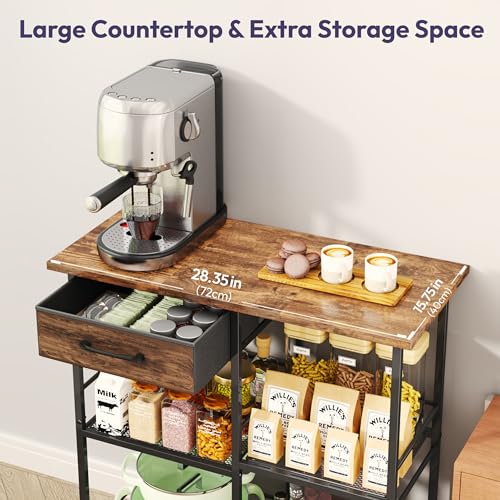 SWTYMIKI Bakers Rack with Storage - Coffee Bar Cabinet Organizer, Coffee Station for Kitchen Dining Room, Microwave Stand with Adjustable Feet, Espresso by SWTYMIKI - Used condition - Image 3