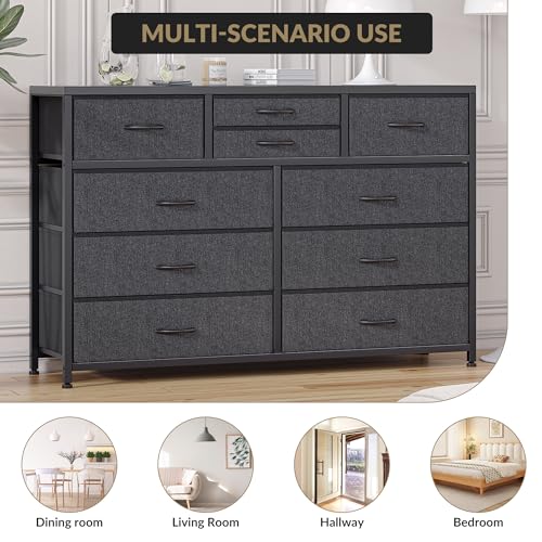GAOMON 10 Drawers Fabric Dressers for Bedroom, Modern Chest of Drawers, Lightweight Entertainment Center with Fabric Bins for Living Room, Hallway, 45" Wide TV Stand Dressers, Wood Top, Steel Frame