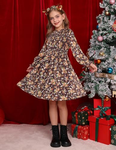 Image of GRACE KARIN Girls Long Sleeve Floral Dress Fall Winter Casual Dresses 6-14Y