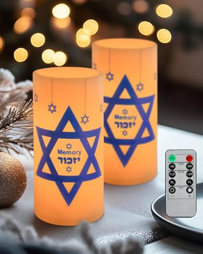 Image of Yahrzeit Memorial Candles with Timer Remote Control 2Pcs | Loss of Loved One Sympathy for Bereavement Gifts,,Shabbat Holiday,Hanukkah Decorations,4 /6 Hours Timer