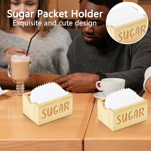 2 Pcs Wood Sugar Packet Holder Sugar Packet Dispenser Sugar Packet Organizer Coffee Caddy Organizer Tea Bag Organizer Small Tea Storage Box Bamboo for Coffee Bar Drawer Counter Home Restaurant - Thumbnail 5