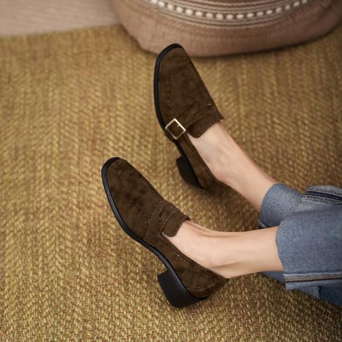 Image of MOOMMO Women Chunky Heel Penny Loafers Square Toe Buckle Slip On Comfort | Office Ladies Loafer Pumps 2 inch Stacked Block Heel Dress Loafers Oxfords Walking Dress Shoes Casual Size 4-11 M US