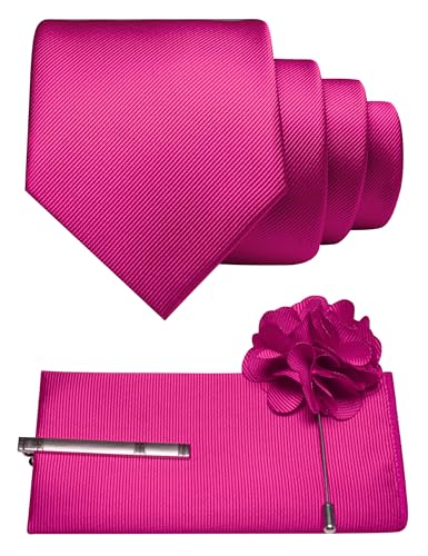 Image of JEMYGINS Formal Necktie Solid Color Tie and Pocket Square with Tie Clip Lapel Pin Sets for Men 4PCS