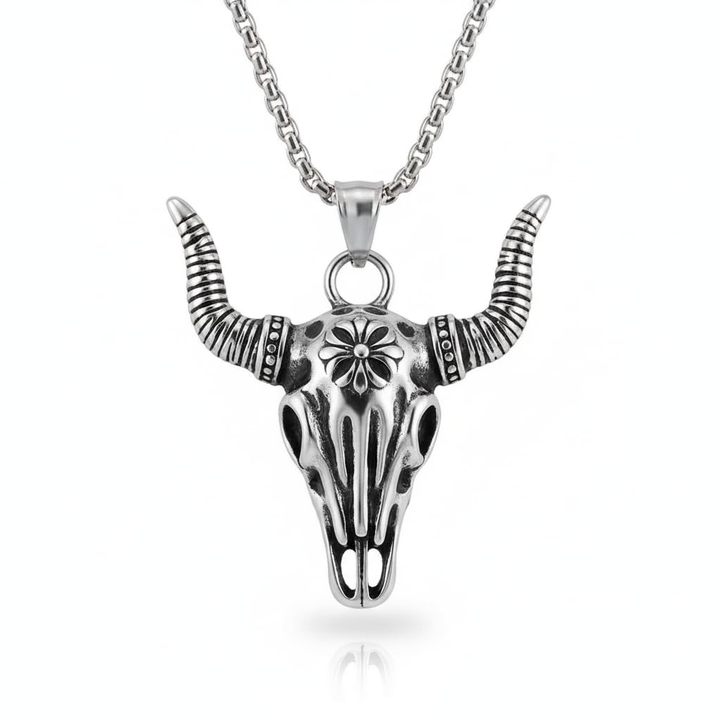 Men’s Lion Head Pendant Necklace with Skull Detail | Biker Style Metal Chain Necklace for Men Silver SPnL202631-image-23
