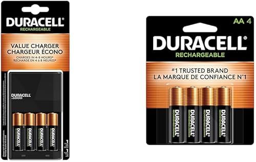 Duracell Ion Speed - Cargador de batería de 1000 baterías AA y AAA y baterías AA recargables, paquete de 4 unidades, doble batería A para una
