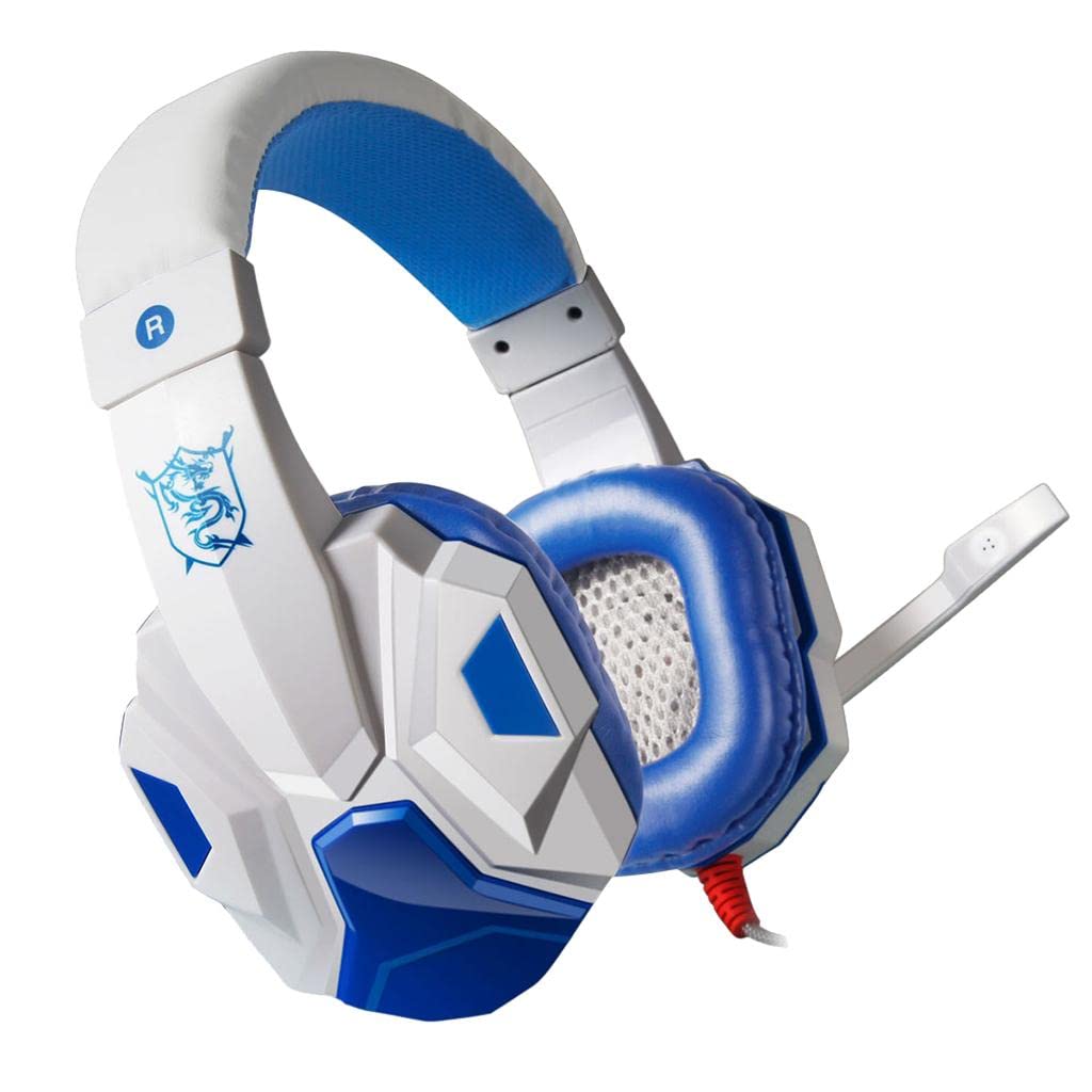 Playbuys Laptop Gaming Headsets Over Ear Headphones with Light Mic Stereo Earphones White Blue