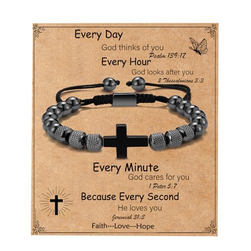 Image of Cross Bracelet for Boys Teens, Adjustable Obsidian Beads Bracelets Christian Religious Jewelry Gifts for Teen Teenage Boys