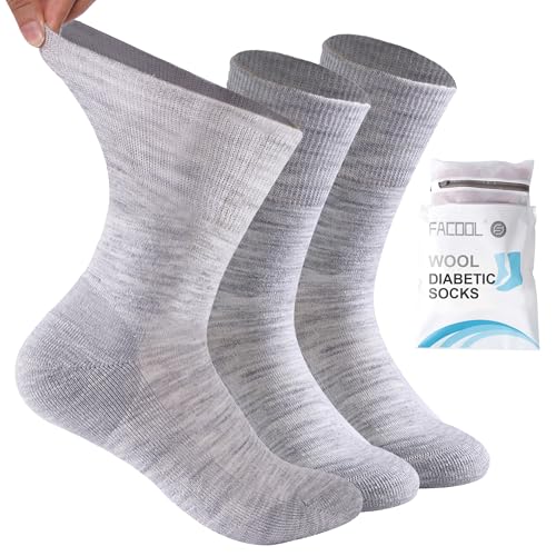 Facool Merino Wool Diabetic Crew Socks (3 Pairs)