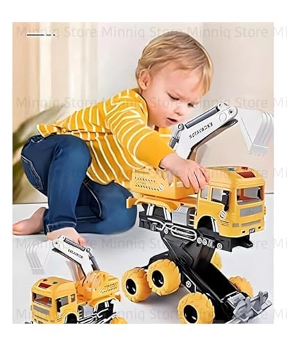 Image of Excavator 6x6 Truck with Lights and Sounds Friction Powered Trailer Model Diecast Truck Toys Best Birthday Gift for Kids (Excavator 6x6 Truck)