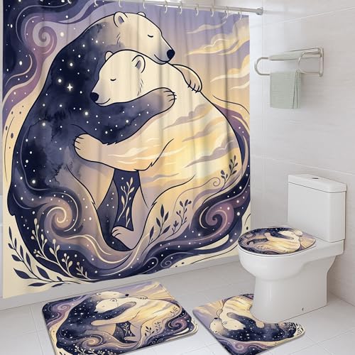 Rideau de douche anti-éclaboussures en polyester imperméable avec tapis oursons - 2