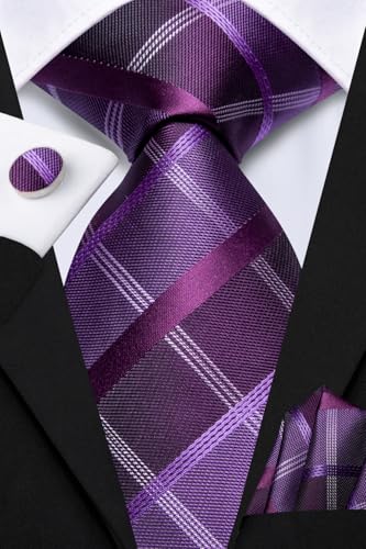 Image of Hi-Tie Men 63inches Tie Set Extra Long Necktie Paisley Tie Pocket Suqare Cufflinks Big and Tall Men Tie