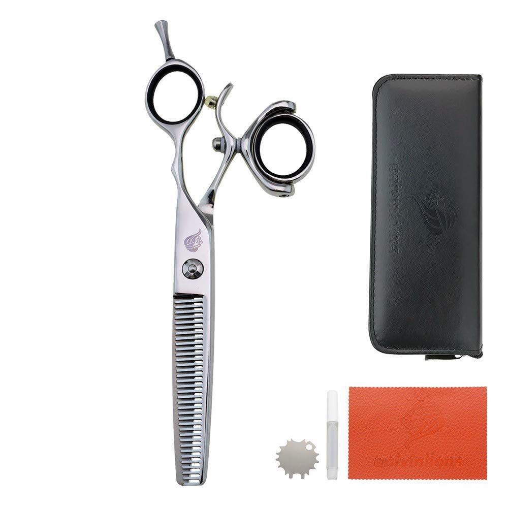 5.5/6" 440C Swivel Hair Scissors Hairdressing Scissors Barber Razor Thinning Rotating Thumb Shears Swivel Handle Scissor Rotary (5.5 INCH THIN)