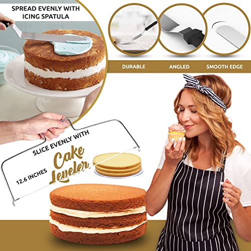 Rfaqk 100Pcs Round Cake Pans Sets For Baking-Nonstick 8 Inch Cake Pan Set Of 3 With Parchment Papers, Cake Leveler, Muffin Liners, Icing Spatula And Cake Board-Multi Functional Baking Pan Set #TOP5