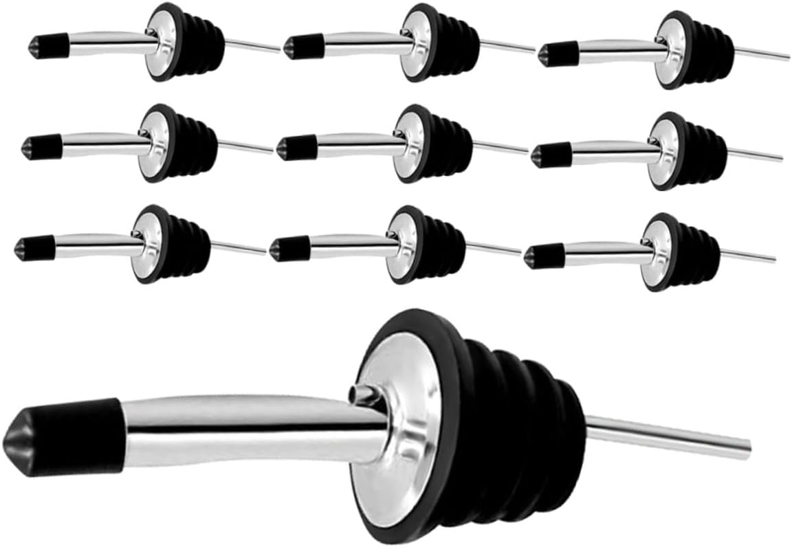SHOWERORO 10pcs Stainless Steel Bottle Pourers with Dust Caps, Oil and Wine Pour Spouts Set for Home Kitchen Bar Use