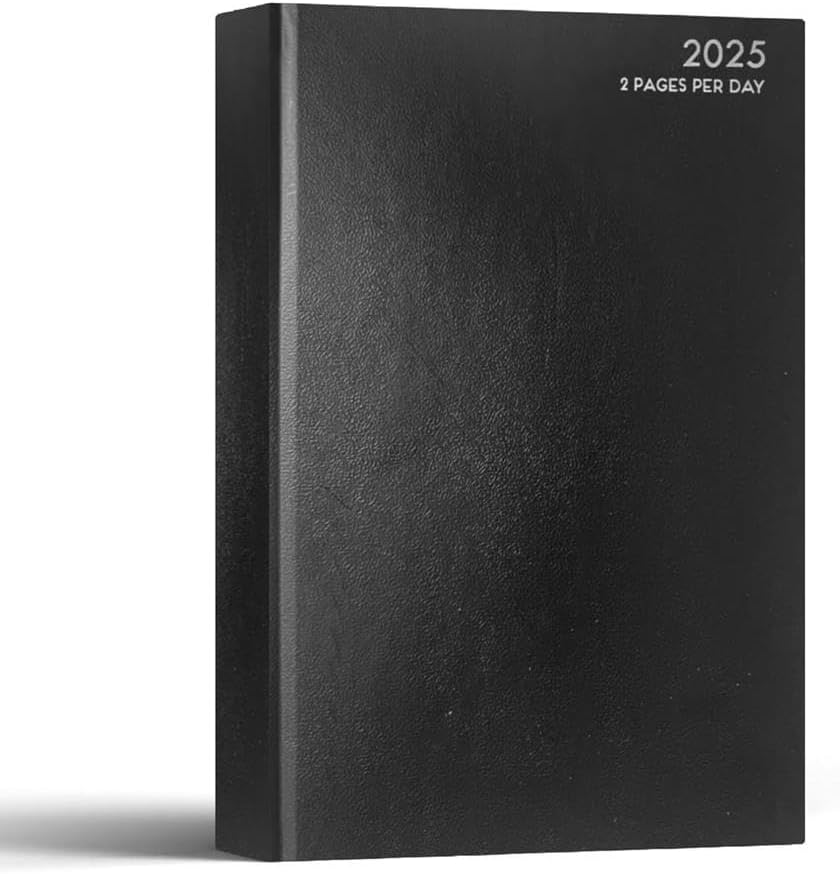 A4 two pages per day 2025 hardback desk diary restaurant planner (Black)
