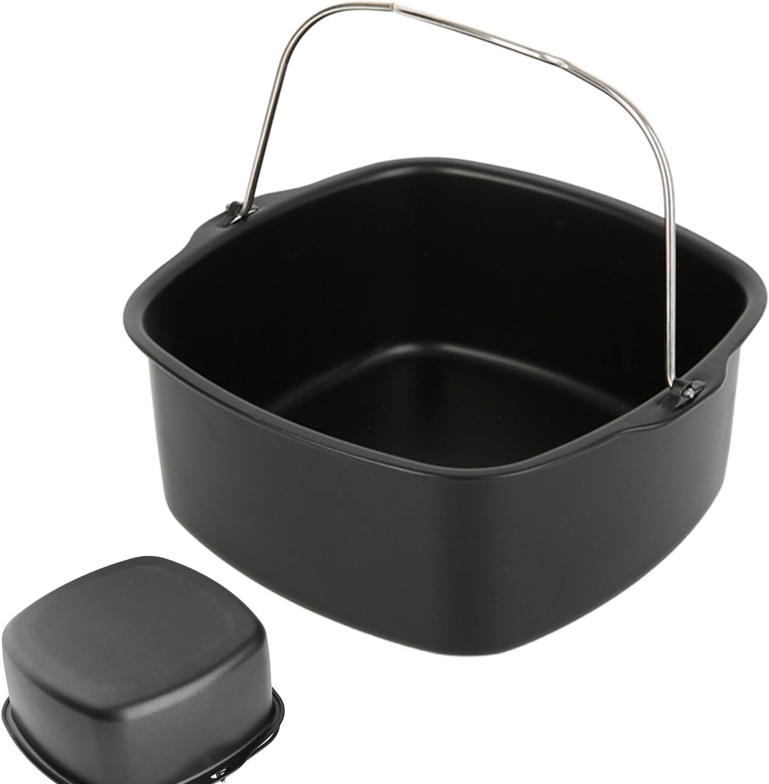 Air Fryer Baking Pan - 7/8 Inch Air Fryer Deep Square Cake Pans - Non Stick Baking Tin with Handle Easy to Clean Can Be Used to Make Brownies, Cakes, Fries, and Cookie