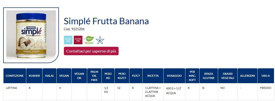 Simplé banana gelato Fabbri 1.5kg