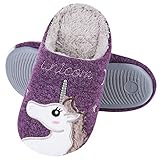 Girl's Cute Unicorn House Slippers Memory Foam Indoor Slippers Comfy Fuzzy Knitted Slip On Cotton...