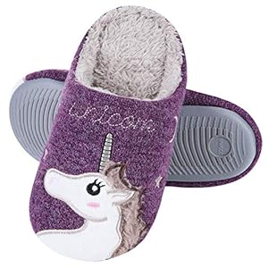 Beslip Girl’s Cute Unicorn House Slippers Memory Foam Indoor Slippers Comfy Fuzzy Knitted Slip On Slippers with Anti…