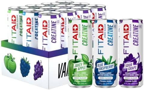 FITAID RX Zero Sugar, Encapsulated Creatine, Workout Recovery Drink, All-In-One Blend, BCAAs, Glucosamine, Turmeric, B-Complex, Electrolytes, Variety Pack, 12 Fl Oz (Pack of 12)