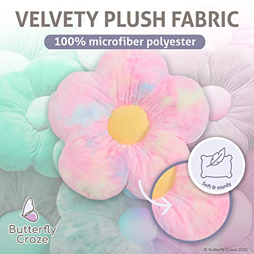 Butterfly Craze Tie Dye Daisy Lounge Flower Pillow - Large 35" Diameter, Stylish Floor Cushion, Perfect Seating Solution For Teens & Kids, Machine Washable Aesthetic Decor, Plush Microfiber, Pink #TOP3