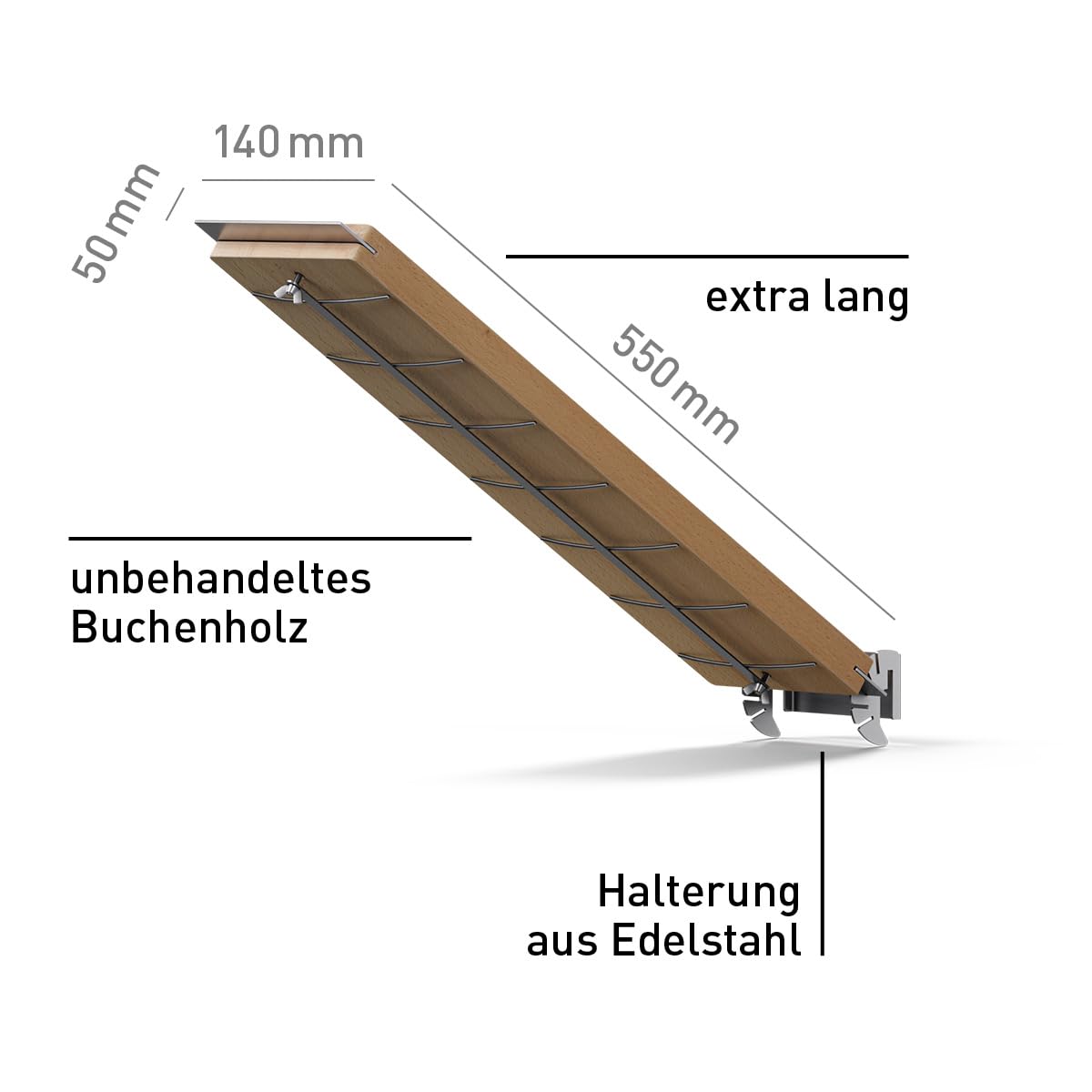 höfats - Flammlachsbrett mit Edelstahl Halterung - Flammlachs Räucherbrett aus Buche - verstellbar zur Temperaturkontrolle Feuerschalen - extra lang: 55 cm - 4-Fach wendbar