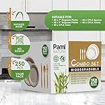 PAMI 250-Piece Compostable Degradable Tableware Eco Set Disposable Sugarcane Plates, Cutlery & Plates Heavy-Duty Eco Dinnerware - Image 5