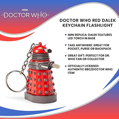 Doctor Who Red Dalek Keychain Flashlight - Collectible 2.5-Inch Alien Replica With Metal Split O-Ring Key Holder - Features Led Torch On Base - Great Gift For Whovian Fan For Backpack, Purse Or Bel #TOP6