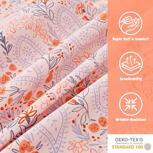 Image of JSD Pink Paisley Floral Printed Twin Sheet Set Extra Deep Pocket | 3 Piece Soft Microfiber Sheets, OEKO-TEX Certified, Easy Care