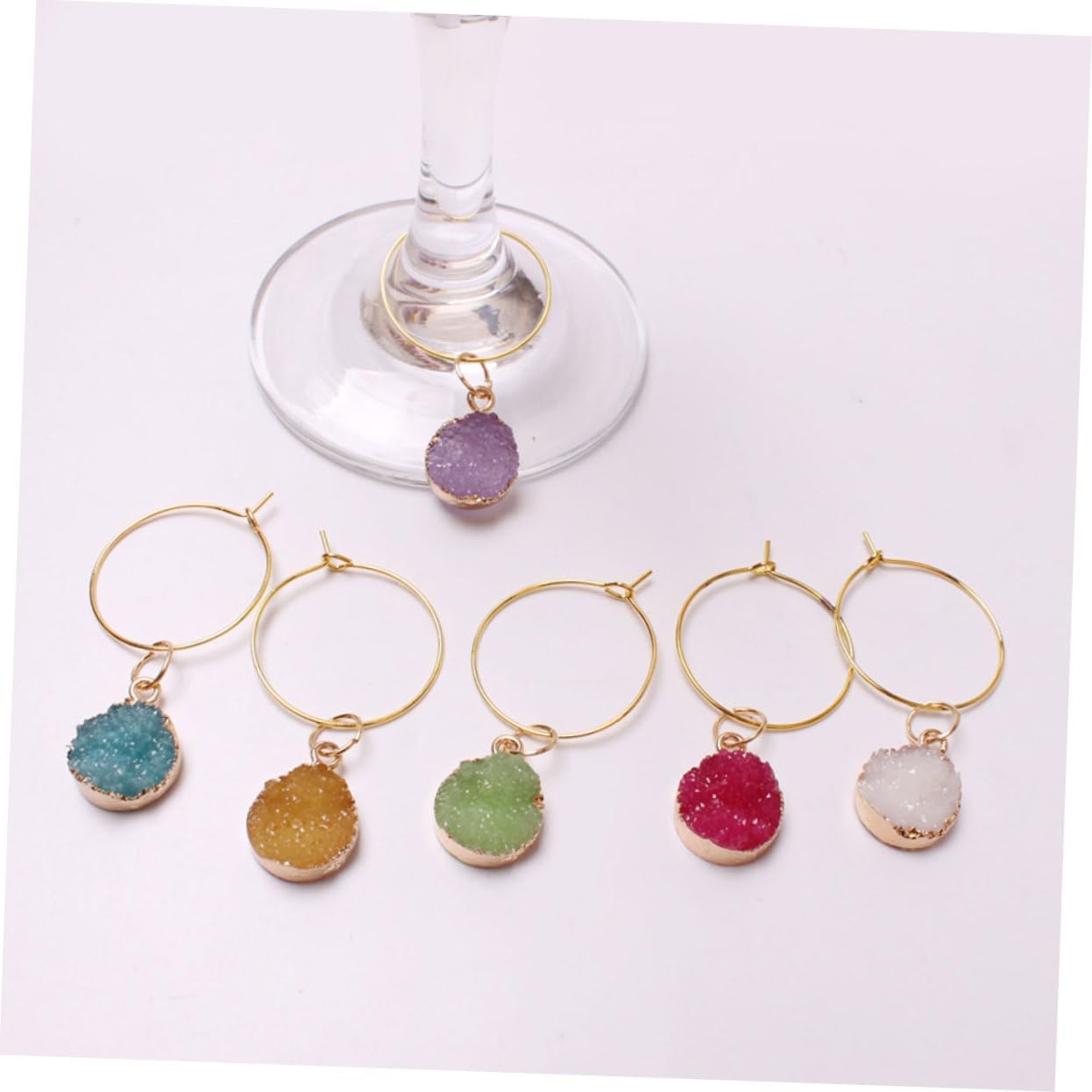 Healifty 5sets Colorful Crystal Wine Markers Unique Drink Cup Charms for Easy Identification at Parties Reusable and Easy to Clean for Festive Gatherings 6pcs*5