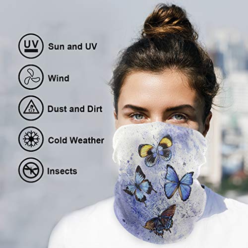Women Bandana Face Masks, Watercolor Butterflies Blue Neck Gaiter Mask Headband Sport for Men Face Scarf3